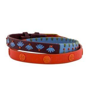 Tory Burch Orange, Blue & Brown Leather Double Wrap Bracelet